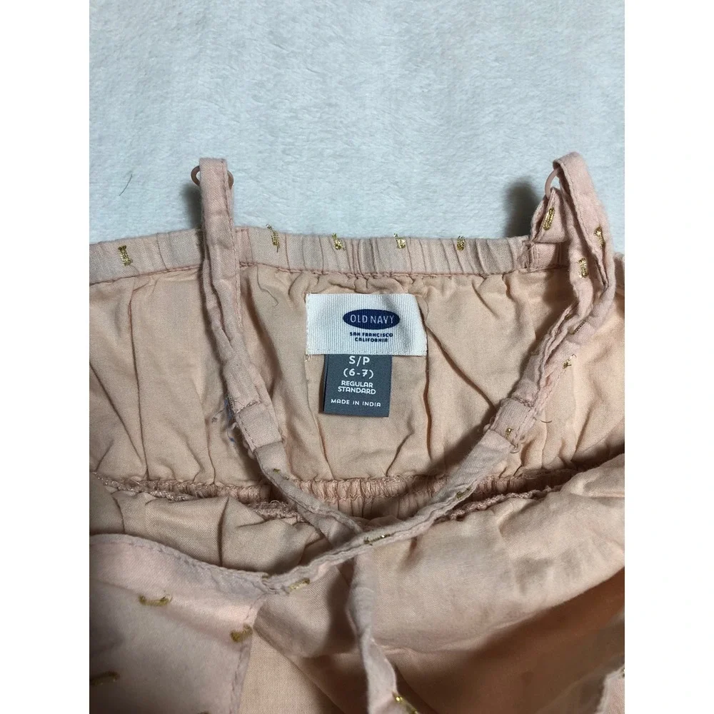 5/$25 Old Navy High Low Dress Small 6-7 Pink Gold Metallic Foil Sleeveless Boho